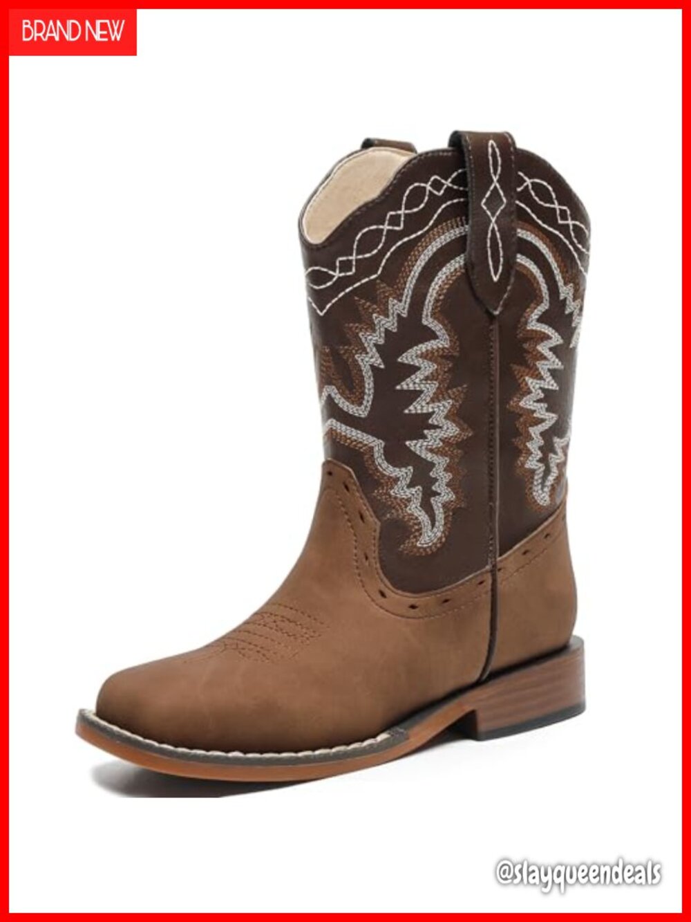 Kids Cowboy Boots Square Toe Western Pull Tabs Low Heel Calf High